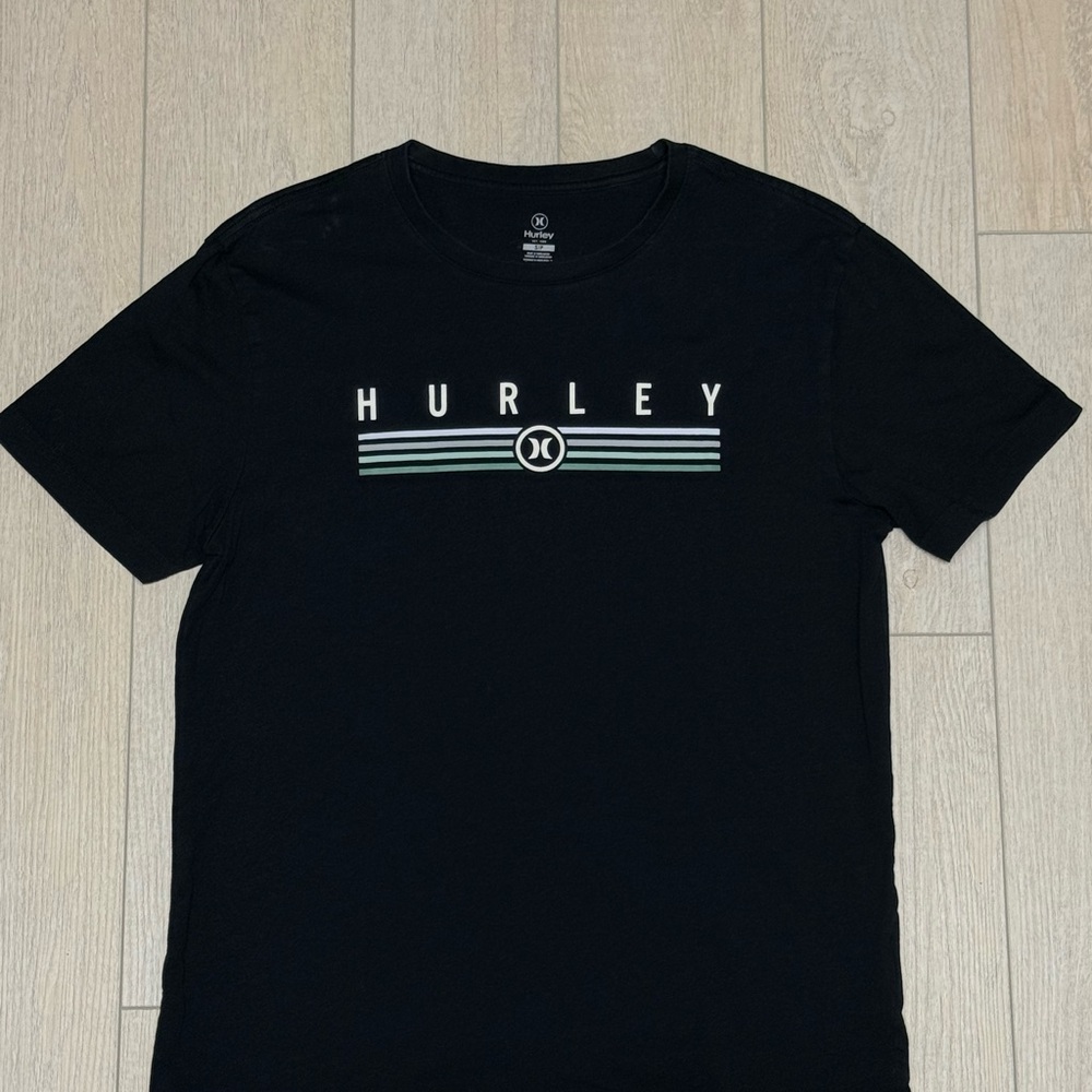 Hurley Black Tee with Striped Logo